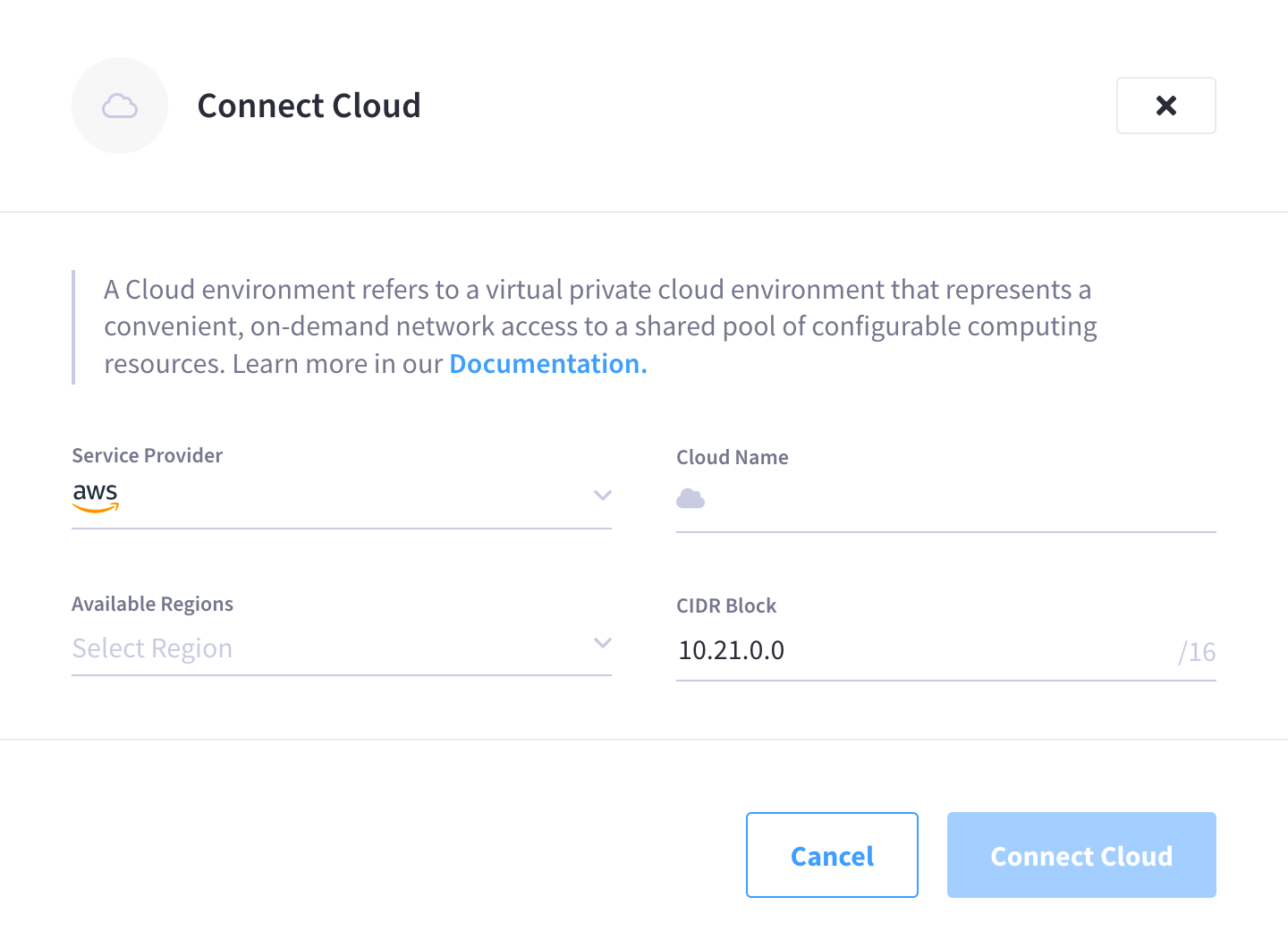 The 'Connect Cloud' slide-out menu.