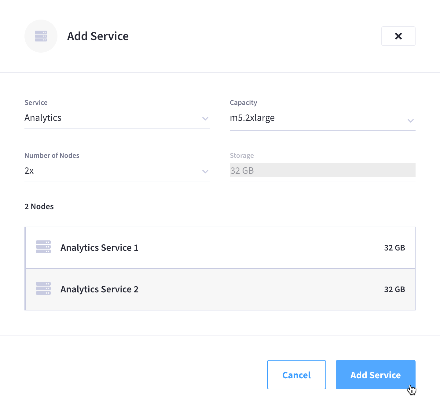 The 'Add Service' slide-out menu with all fields completed.