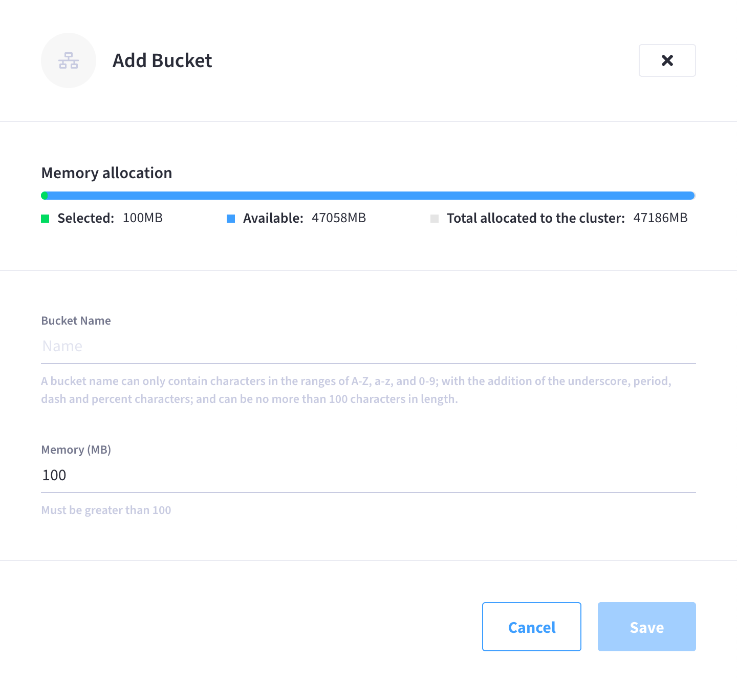 The 'Add Bucket' slide-out menu.