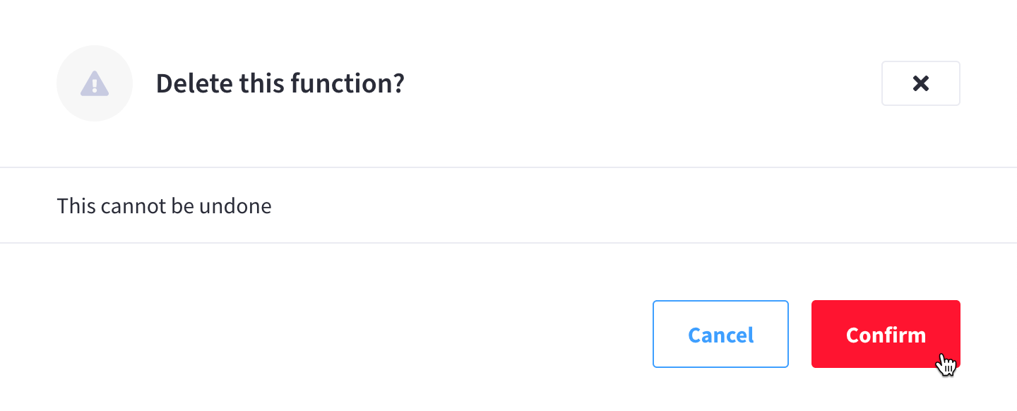 The prompt to confirm Function deletion.