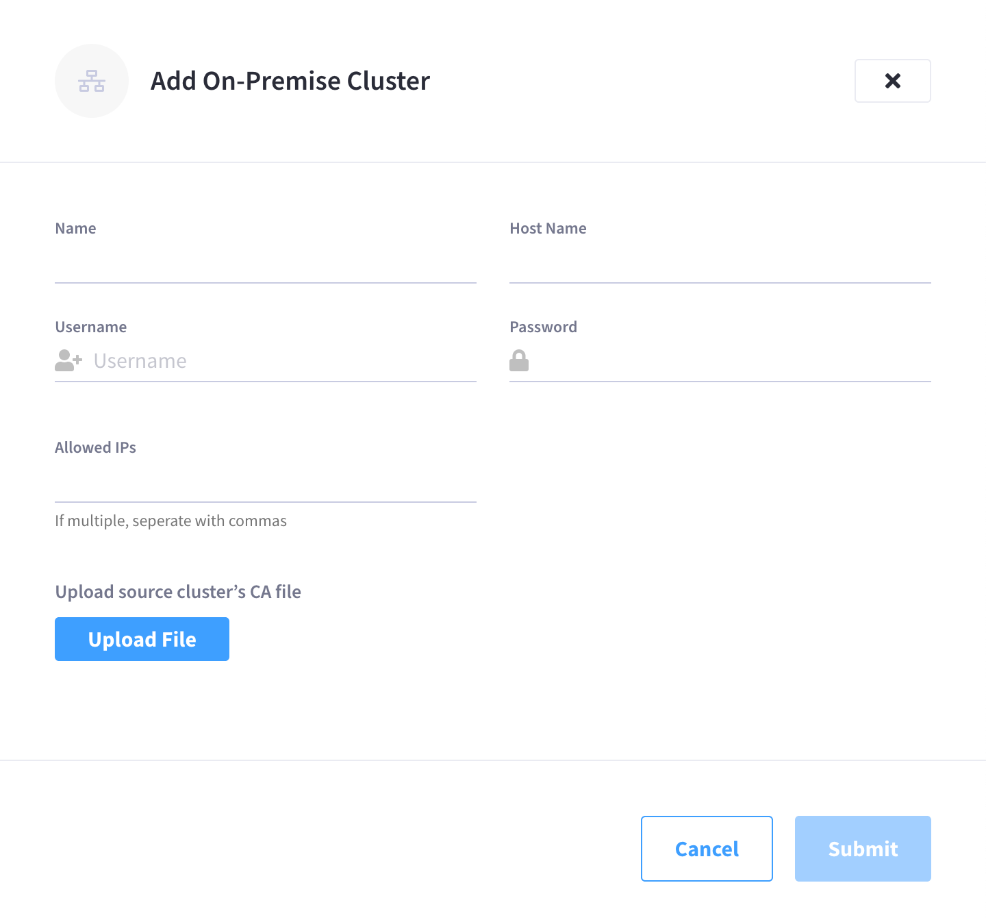 The 'Connect Self-Managed Cluster' fly-out menu.