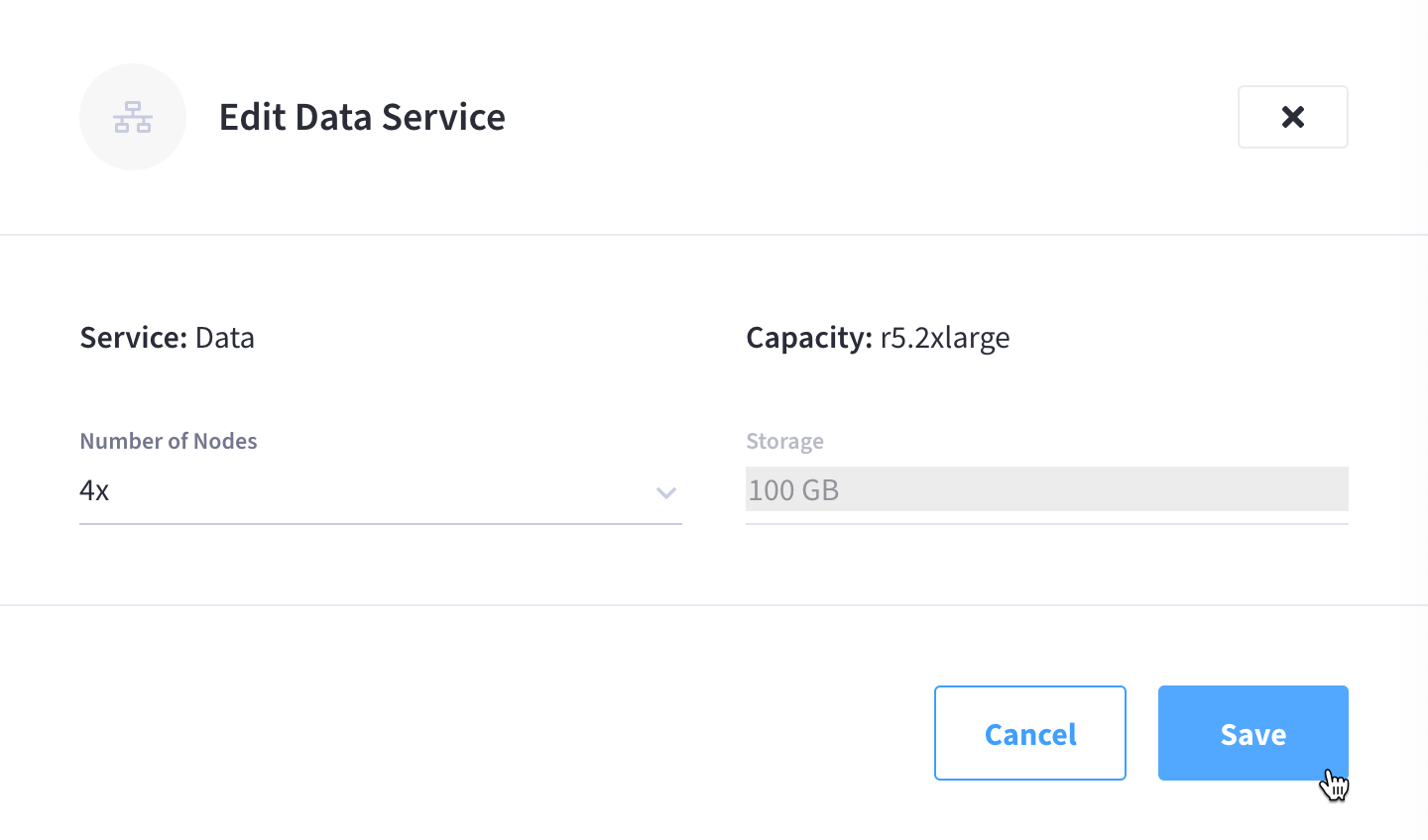 The 'Edit Data Service' slide-out menu with all fields completed.