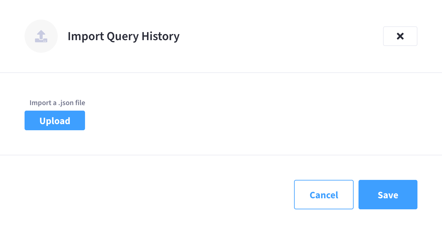 The 'Import Query History' fly-out menu.