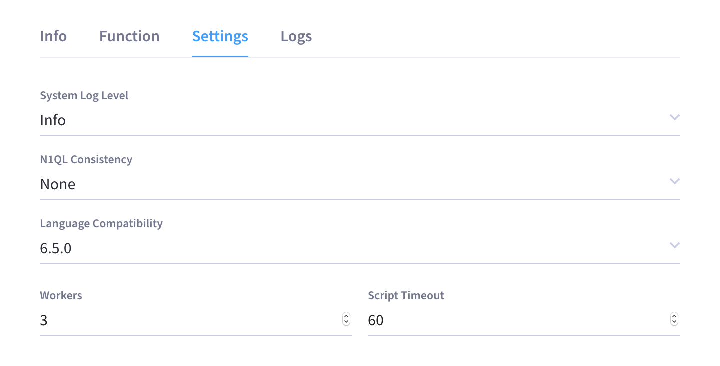 The 'Settings' tab of the 'New Function' fly-out menu.