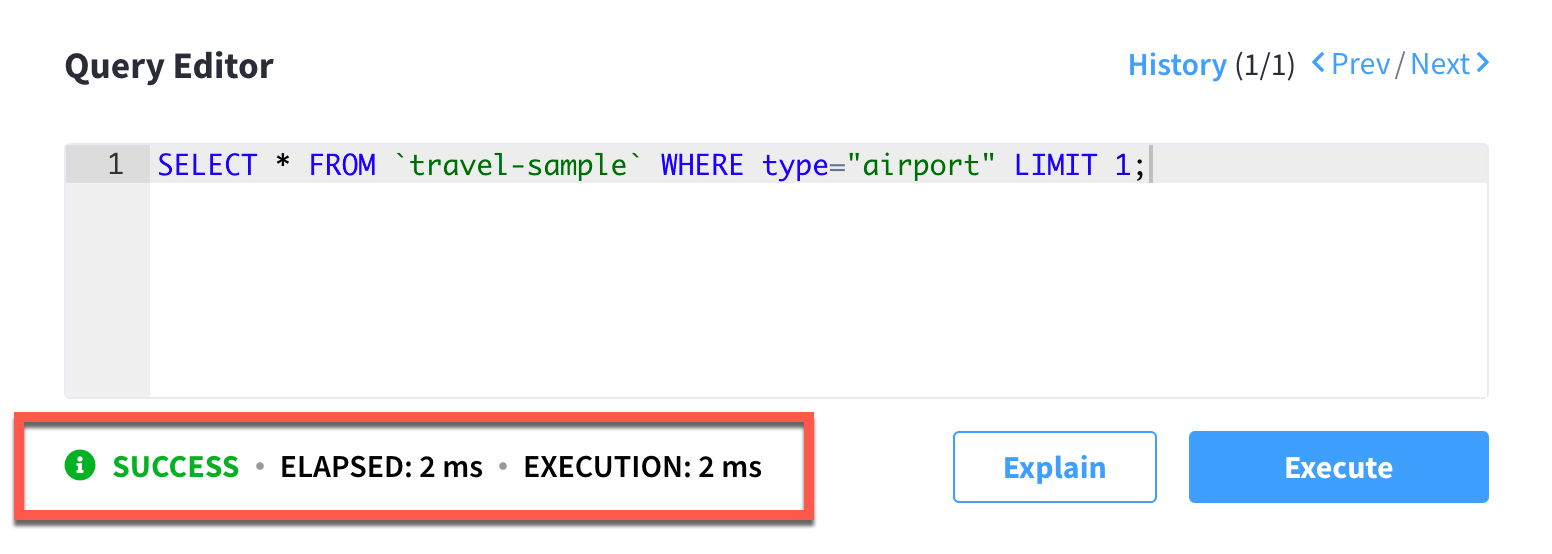 The executed query with its metrics highlighted.