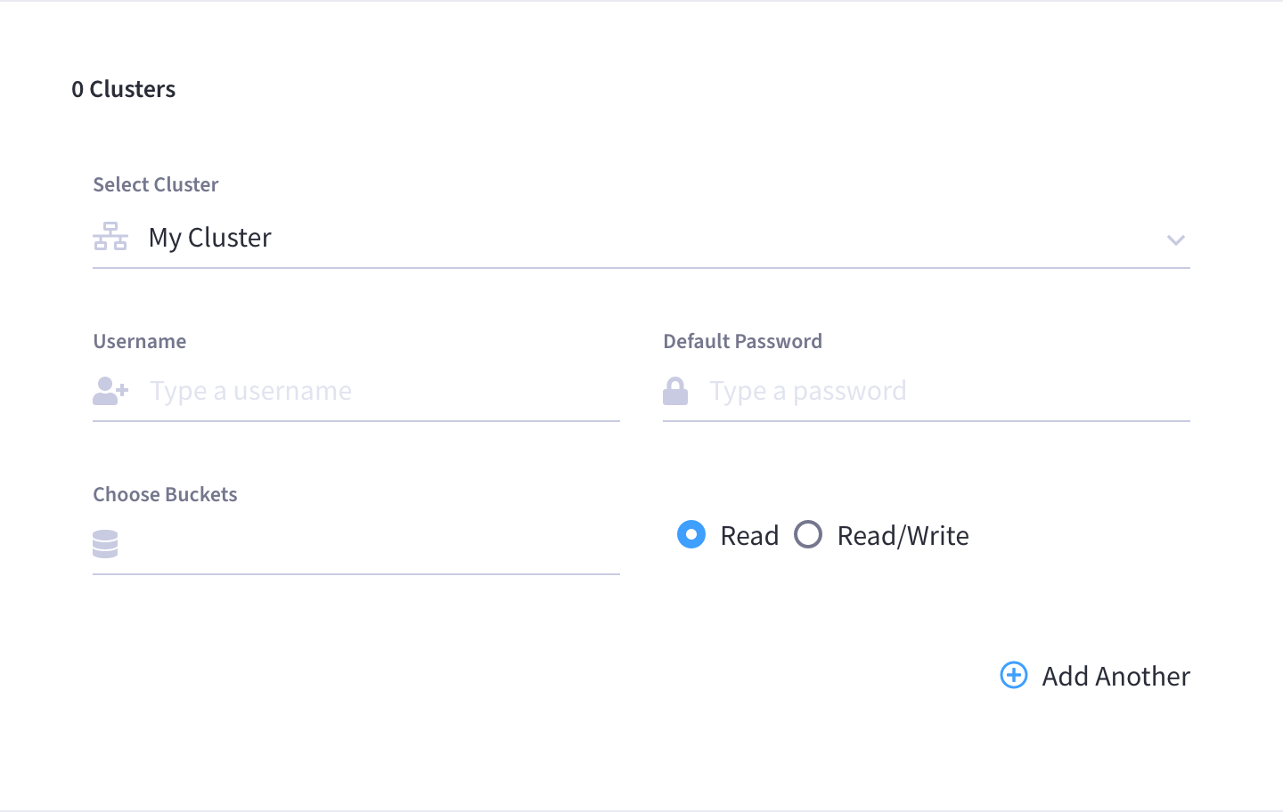 The 'Clusters' section after a cluster has been selected, now showing additional configurable fields.