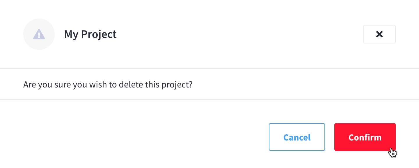 Prompt to confirm project deletion.